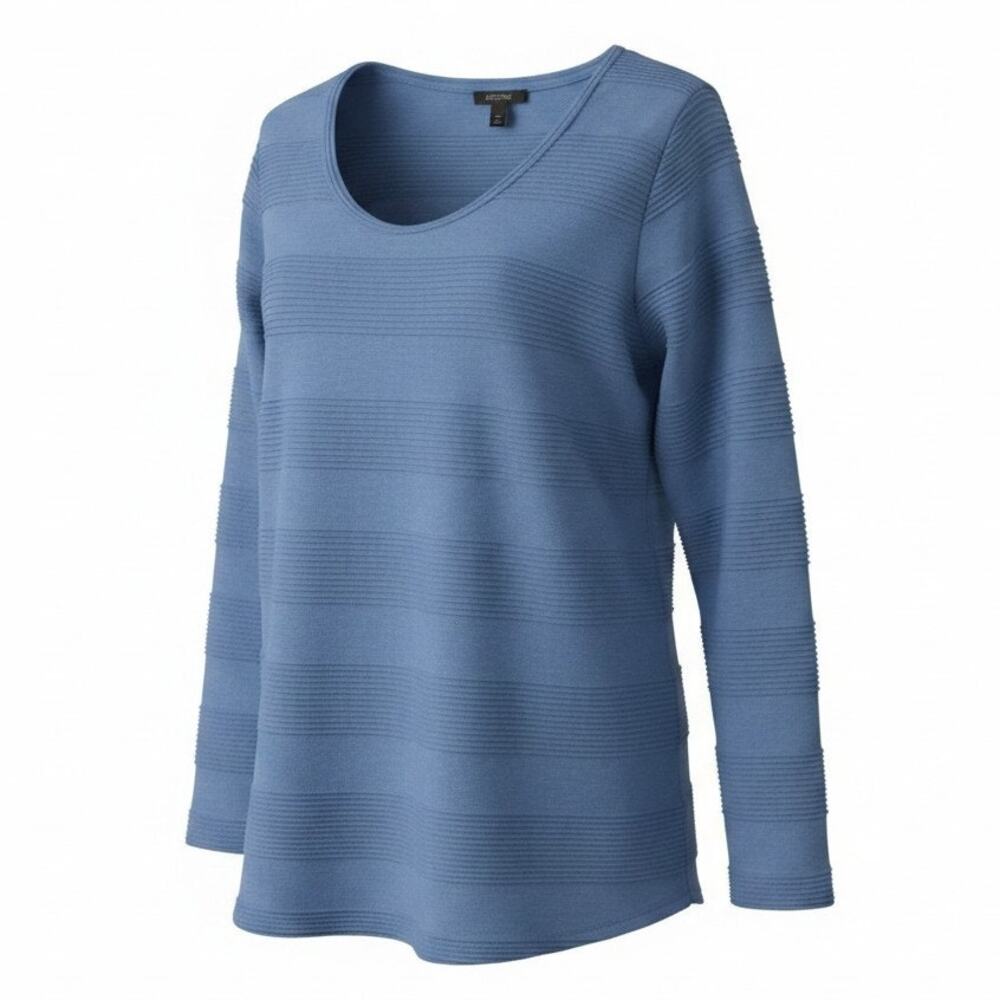 LuLaRoe Womens Blue Long Sleeve Fall Sweater with 3D Stripes Scoop Neck Size XL